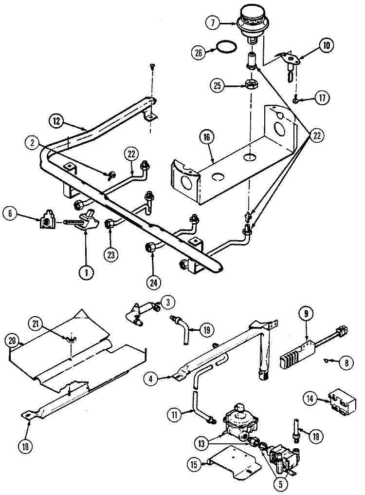 GAS CONTROLS Diagram and Parts List for CHG9800AAE  Maytag Range