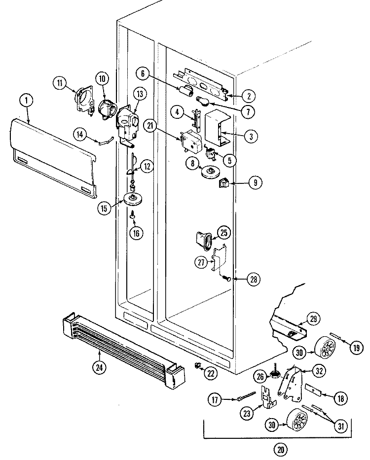 FRESH FOOD COMPARTMENT Diagram and Parts List for MX411  Admiral Refrigerator