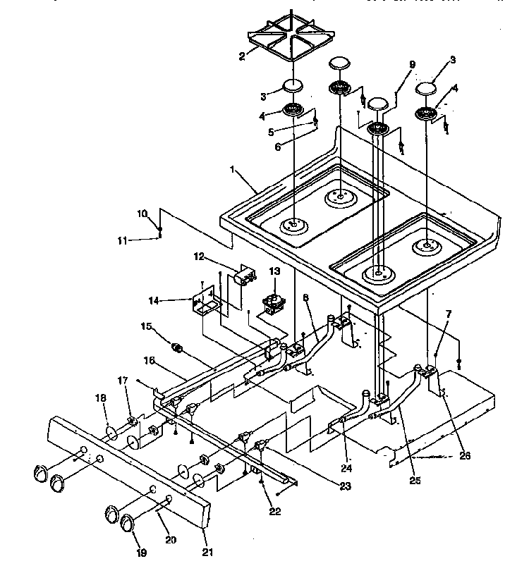 Main Top Diagram and Parts List for ARG7200L-P1143331NL  Amana Range
