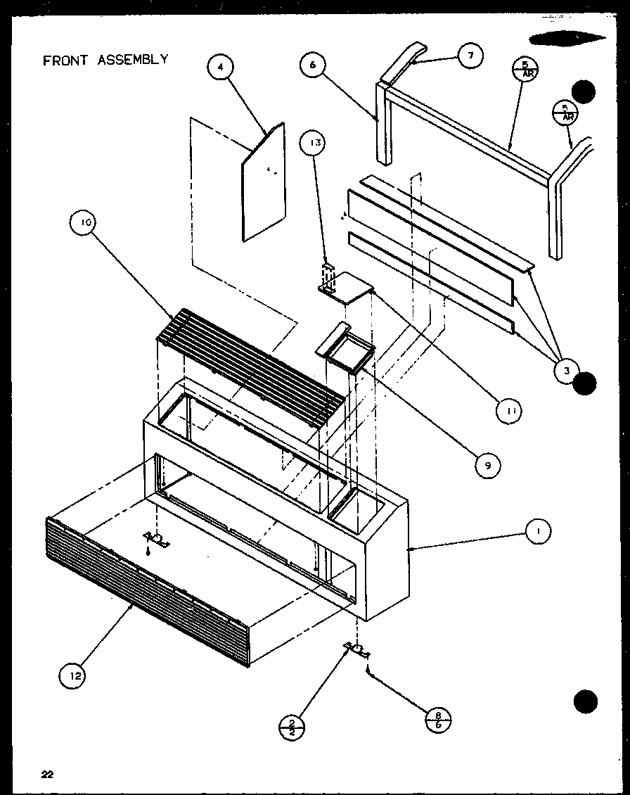Front Assembly (ptc09300er/p9812508r) (ptc09400er/p9872208r) Diagram and Parts List for PTC07300ER P9882501R Amana Air Conditioner
