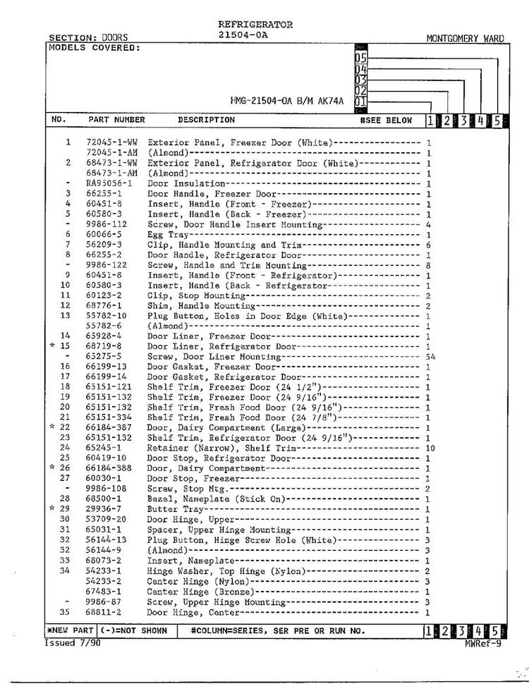 Doors Page 2 Diagram and Parts List for 21504-0A  Admiral Refrigerator