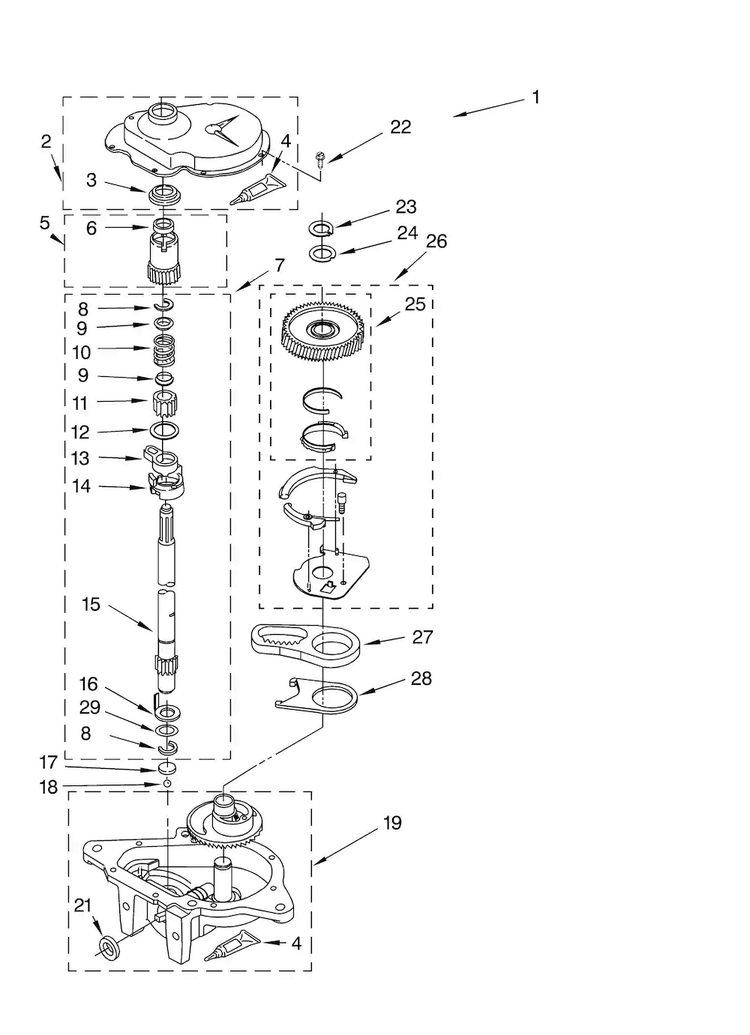 Gearcase Parts Diagram and Parts List for 2DMTW5705TW1  Maytag Washer