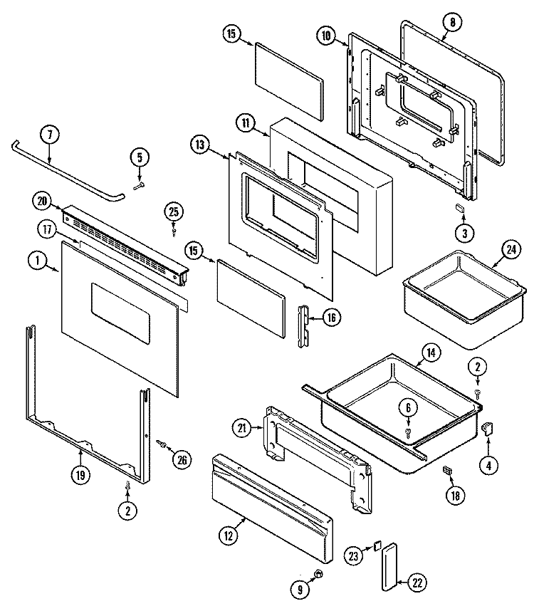 DOOR / DRAWER (CHE9000BCB SER. PRE. 12) Diagram and Parts List for CHE9000BCB  Maytag Range