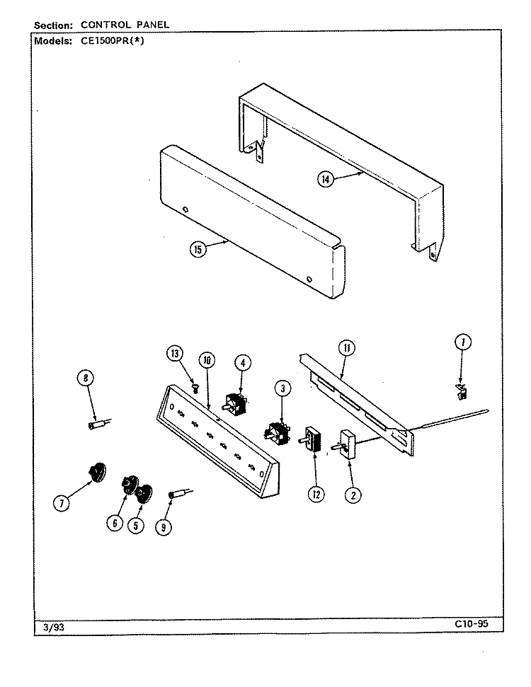CONTROL PANEL Diagram and Parts List for CE1500PRW  Crosley Range