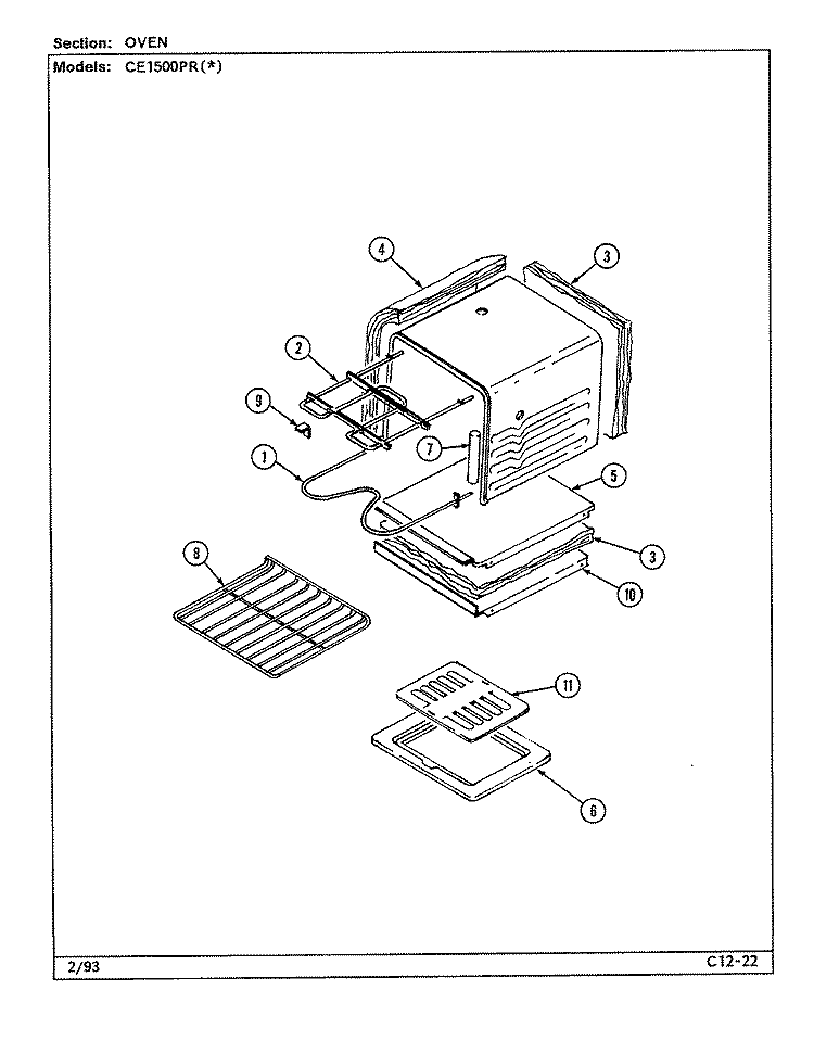OVEN Diagram and Parts List for CE1500PRW  Crosley Range