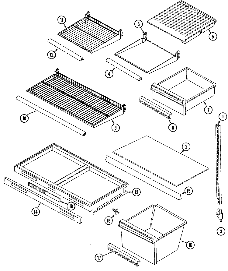 SHELVES & ACCESSORIES Diagram and Parts List for RTCA216AAE  Admiral Refrigerator