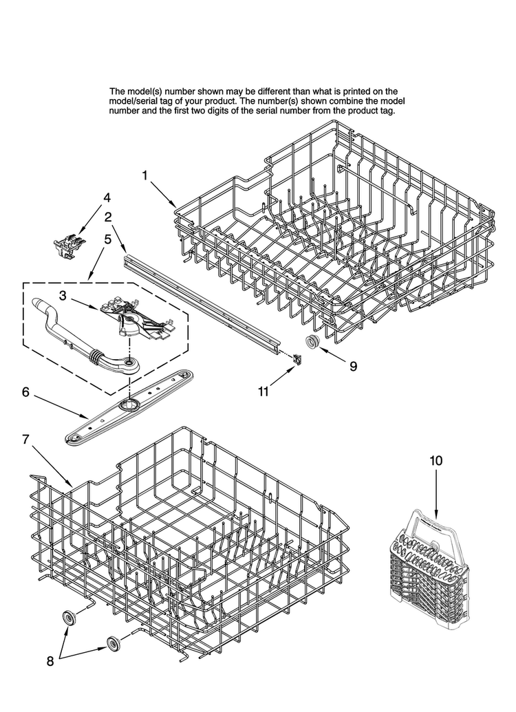 Upper And Lower Rack Parts Diagram and Parts List for ADB3500AWW45  Amana Dishwasher