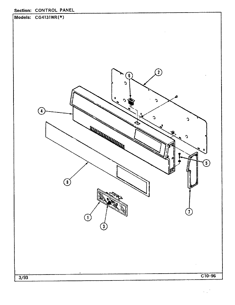 CONTROL PANEL Diagram and Parts List for CG4131WRA  Crosley Range