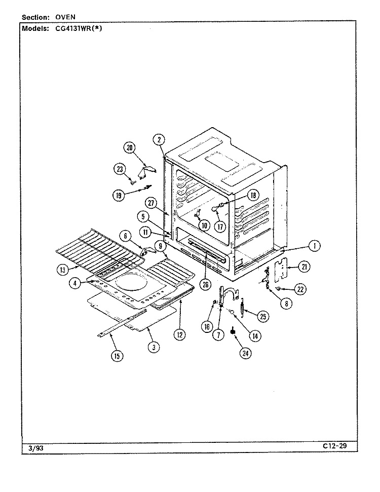 OVEN Diagram and Parts List for CG4131WRA  Crosley Range