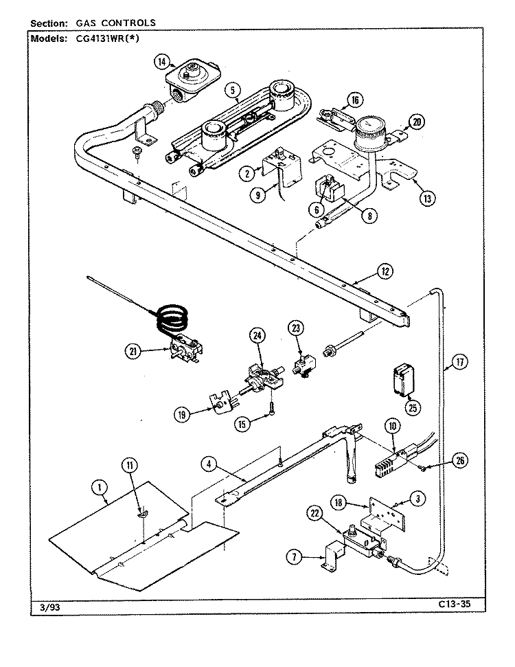 GAS CONTROLS Diagram and Parts List for CG4131WRA  Crosley Range