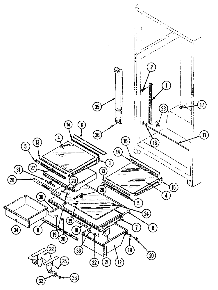 SHELVES & ACCESSORIES Diagram and Parts List for RTD1700DAM  Maytag Refrigerator