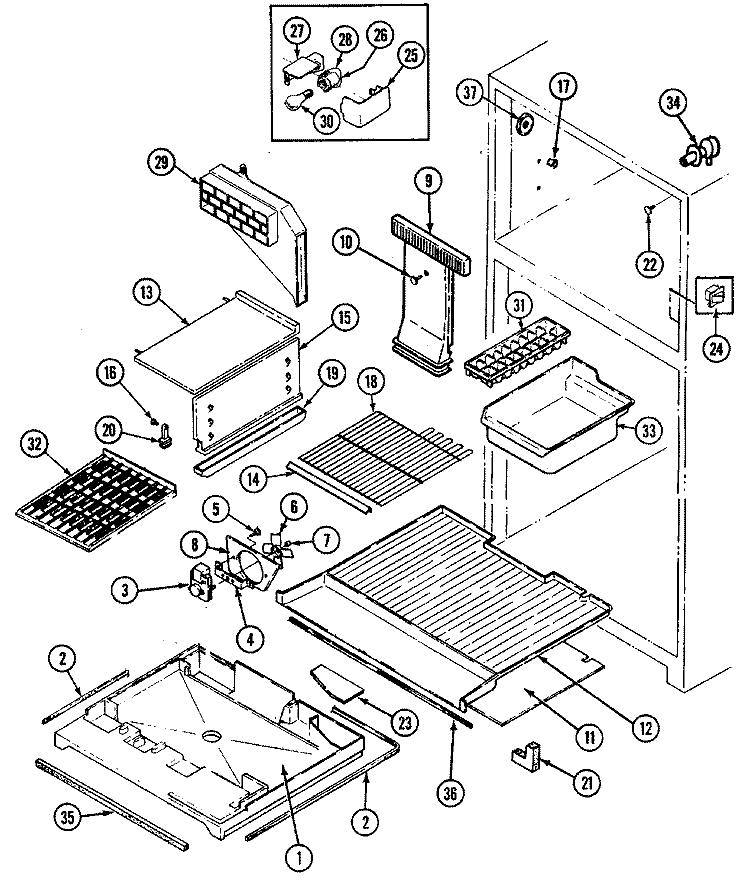 FREEZER COMPARTMENT Diagram and Parts List for RTD2300DAM  Maytag Refrigerator