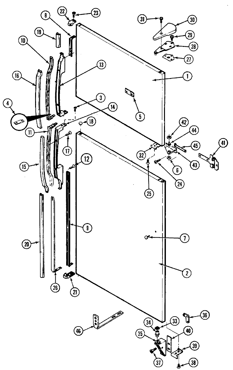 OUTER DOOR Diagram and Parts List for RTD2300DAM  Maytag Refrigerator