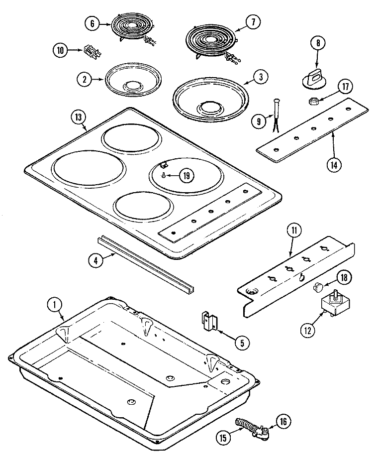 TOP ASSEMBLY Diagram and Parts List for CCE1401B  Jenn-Air Cooktop