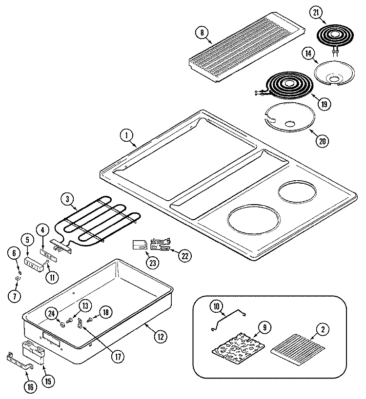 TOP ASSEMBLY Diagram and Parts List for CVE4180B  Jenn-Air Cooktop