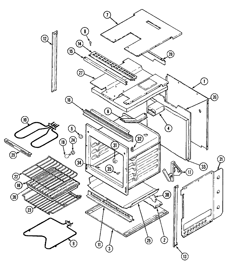 OVEN / BODY Diagram and Parts List for CWEA100ACB  Admiral Range