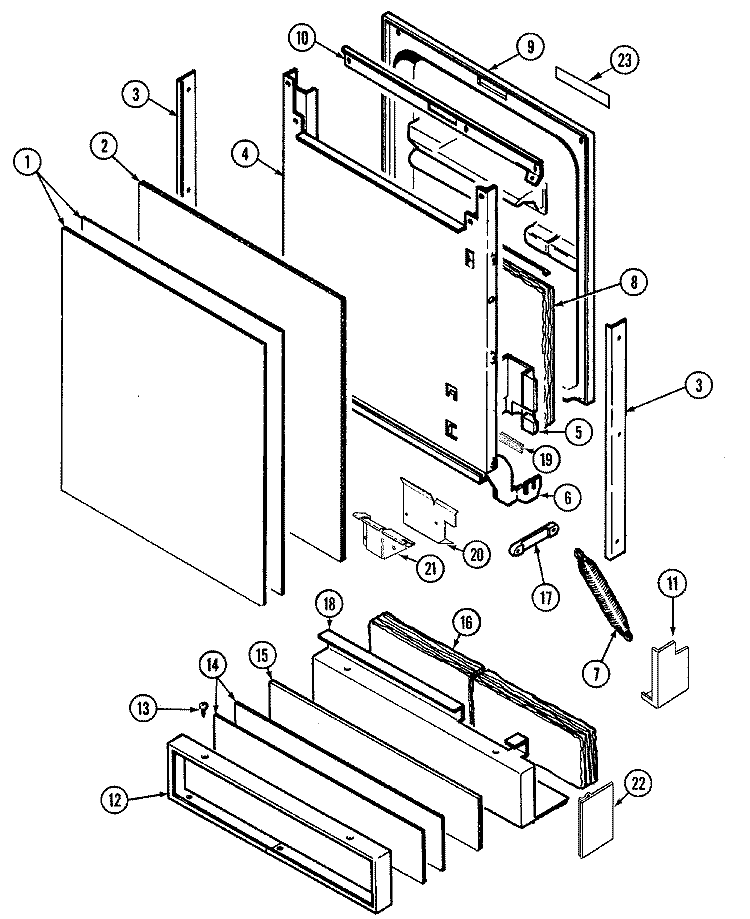 DOOR Diagram and Parts List for DWU9961AAX  Maytag Dishwasher