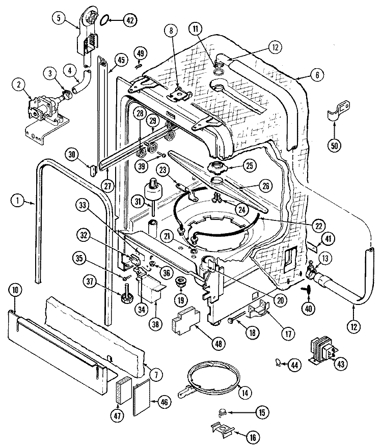 TUB Diagram and Parts List for DWU9961AAX  Maytag Dishwasher