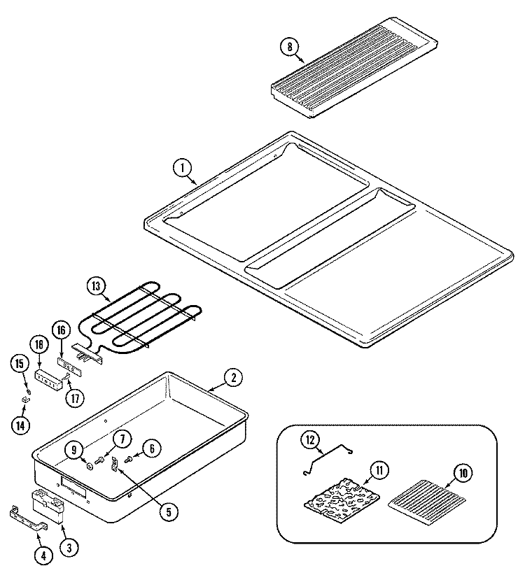 MAIN TOP Diagram and Parts List for CVE4270B  Jenn-Air Cooktop