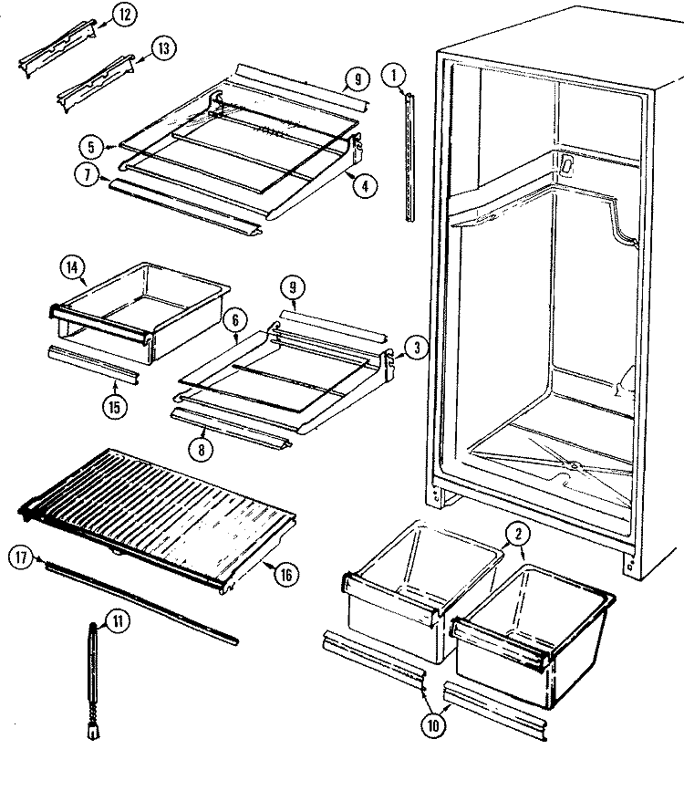 SHELVES & ACCESSORIES Diagram and Parts List for CT19Y6W  Crosley Refrigerator