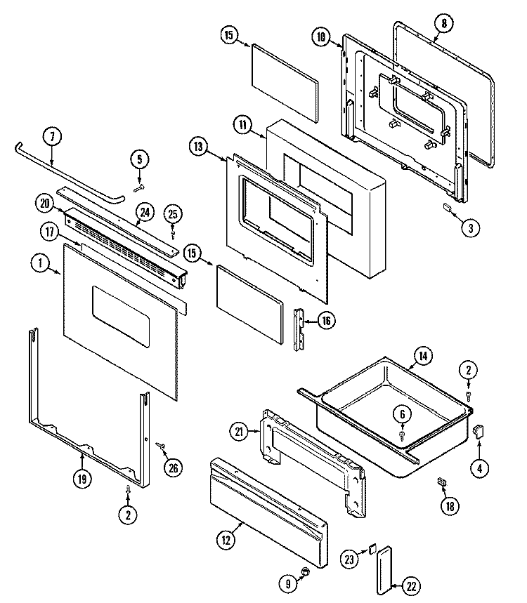 DOOR / DRAWER (SERIAL PREFIX 16) Diagram and Parts List for CRG9800BAL  Maytag Range