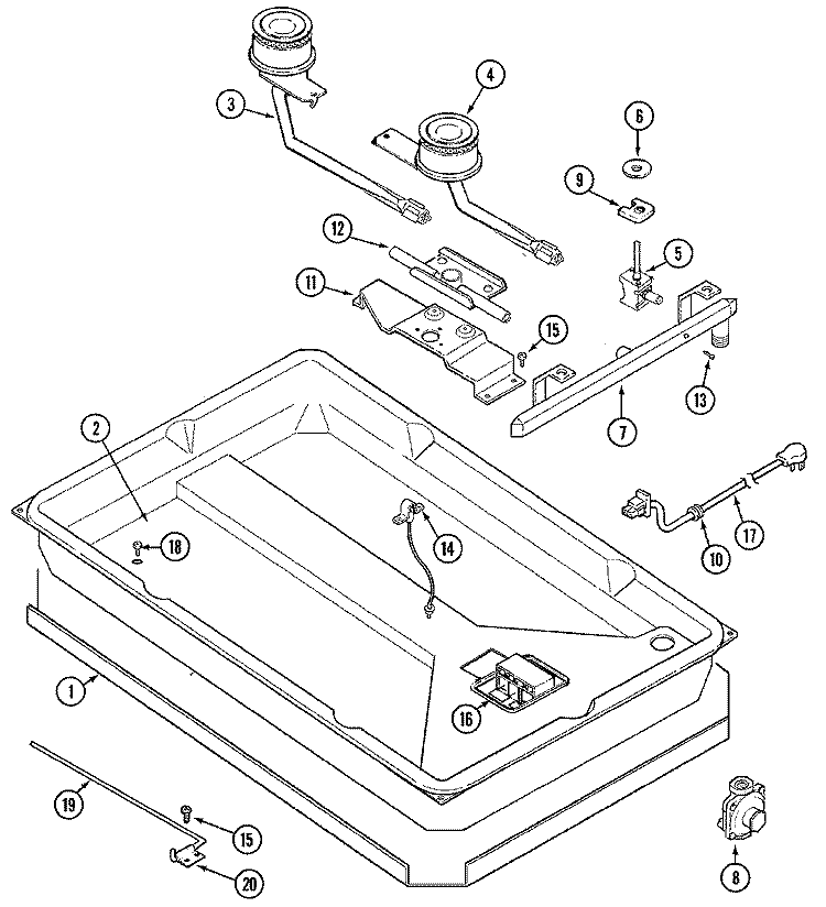 GAS CONTROLS / BODY Diagram and Parts List for CSG5010BAD  Maytag Cooktop