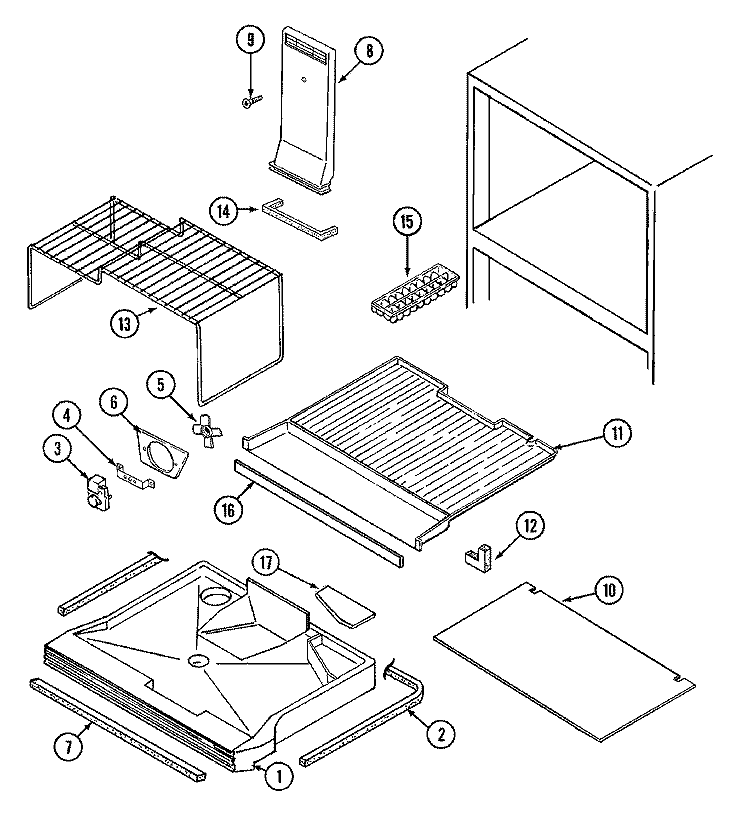 FREEZER COMPARTMENT Diagram and Parts List for GT15B83A  Magic Chef Refrigerator