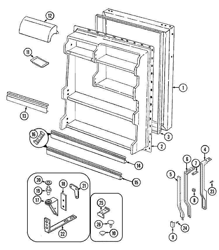FRESH FOOD DOOR Diagram and Parts List for GT15B83A  Magic Chef Refrigerator