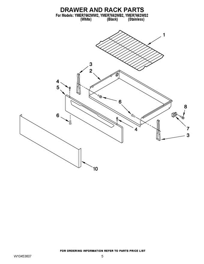 04 - Drawer And Rack Parts Diagram and Parts List for YMER7662WB2  Maytag Range
