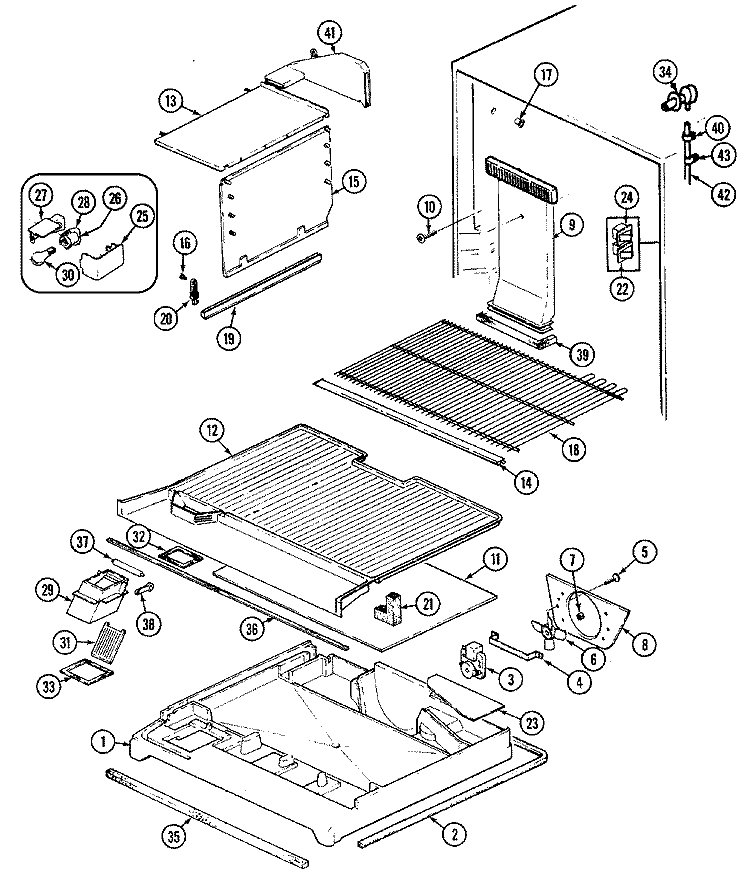 FREEZER COMPARTMENT Diagram and Parts List for RTW22E1DAE  Maytag Refrigerator