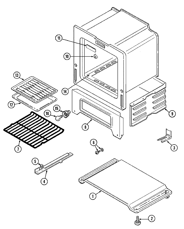 OVEN / BASE Diagram and Parts List for CRGA400AAW  Admiral Range