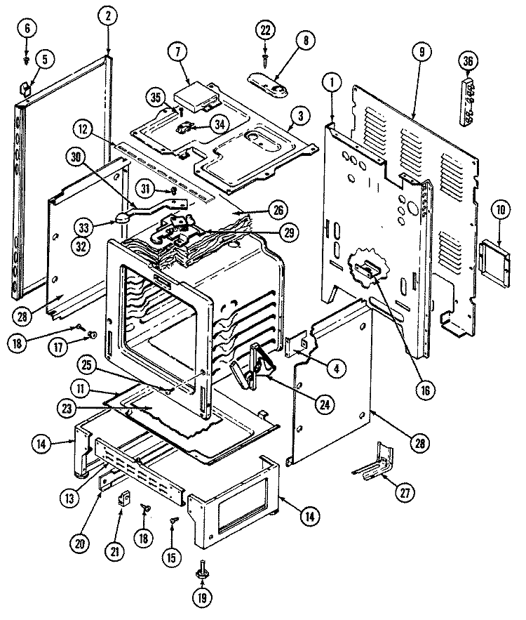 BODY Diagram and Parts List for GA3872XUW  Maytag Range