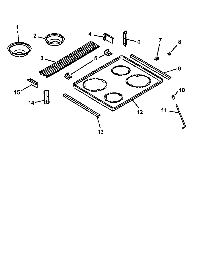 Main Top Diagram and Parts List for CARS637E-P1130656NE  Amana Range