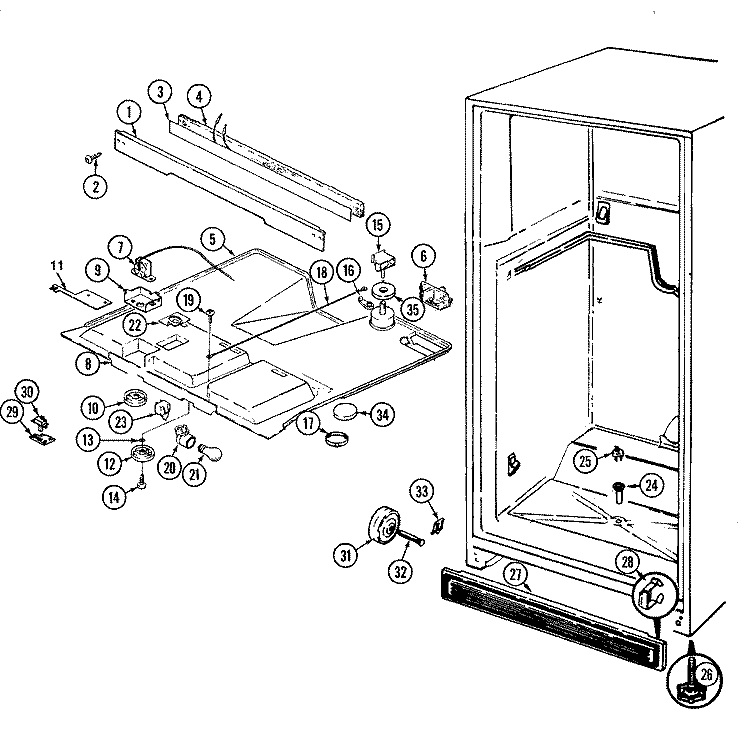 FRESH FOOD COMPARTMENT Diagram and Parts List for RB19KA-2AD BL52A Admiral Refrigerator