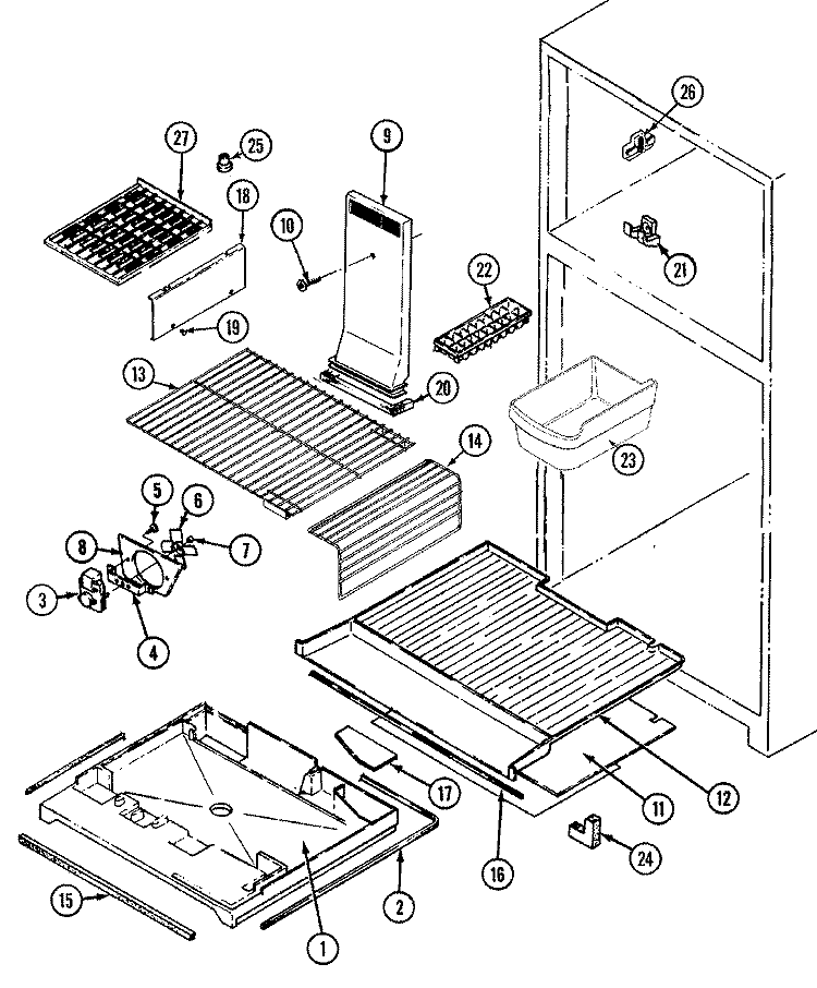 FREEZER COMPARTMENT Diagram and Parts List for RTDA238AGE  Admiral Refrigerator