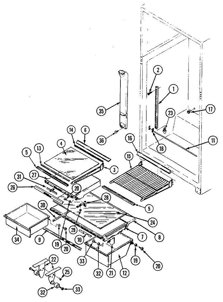 SHELVES & ACCESSORIES Diagram and Parts List for RTC1700DAE  Maytag Refrigerator