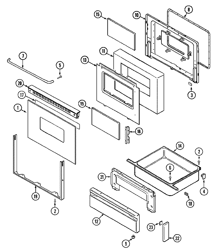DOOR / DRAWER (SERIAL PREFIX 15) Diagram and Parts List for CRG8600BAL  Maytag Range