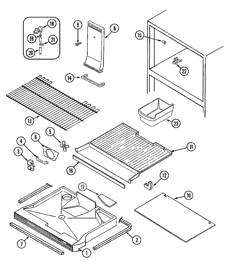 FREEZER COMPARTMENT Diagram and Parts List for GT21Y8FV  Admiral Refrigerator
