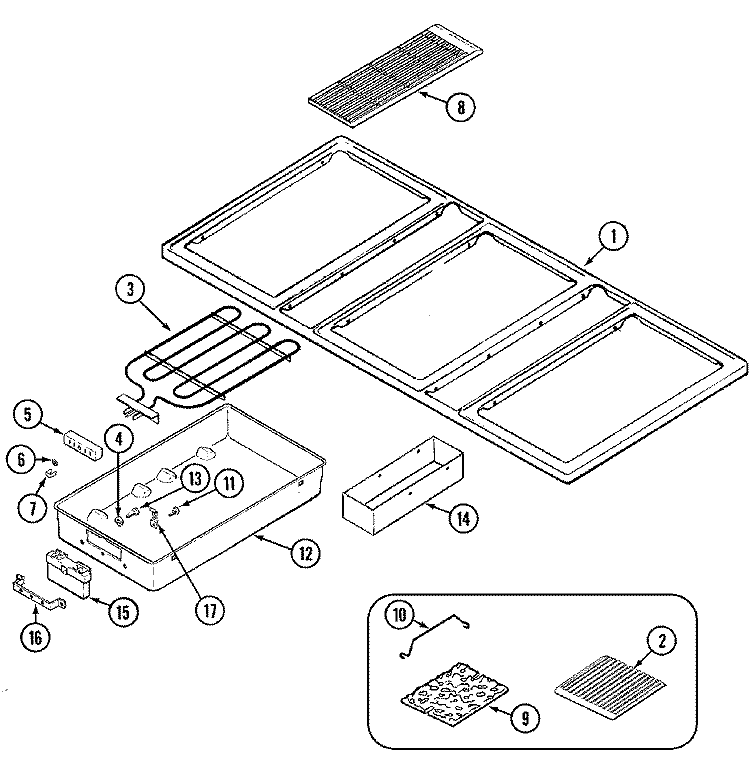 MAIN TOP Diagram and Parts List for CVE4370W  Jenn-Air Cooktop