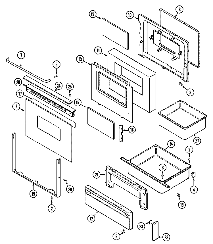 DOOR / DRAWER Diagram and Parts List for CRE9800CCE  Maytag Range