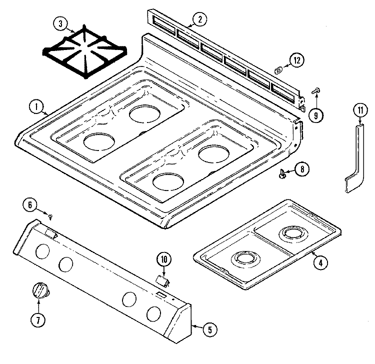 TOP ASSEMBLY Diagram and Parts List for 3428PVA-D  Magic Chef Range