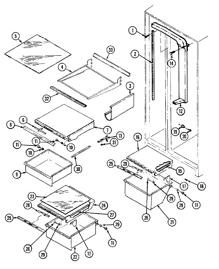 SHELVES & ACCESSORIES Diagram and Parts List for RSD2000DAE  Maytag Refrigerator