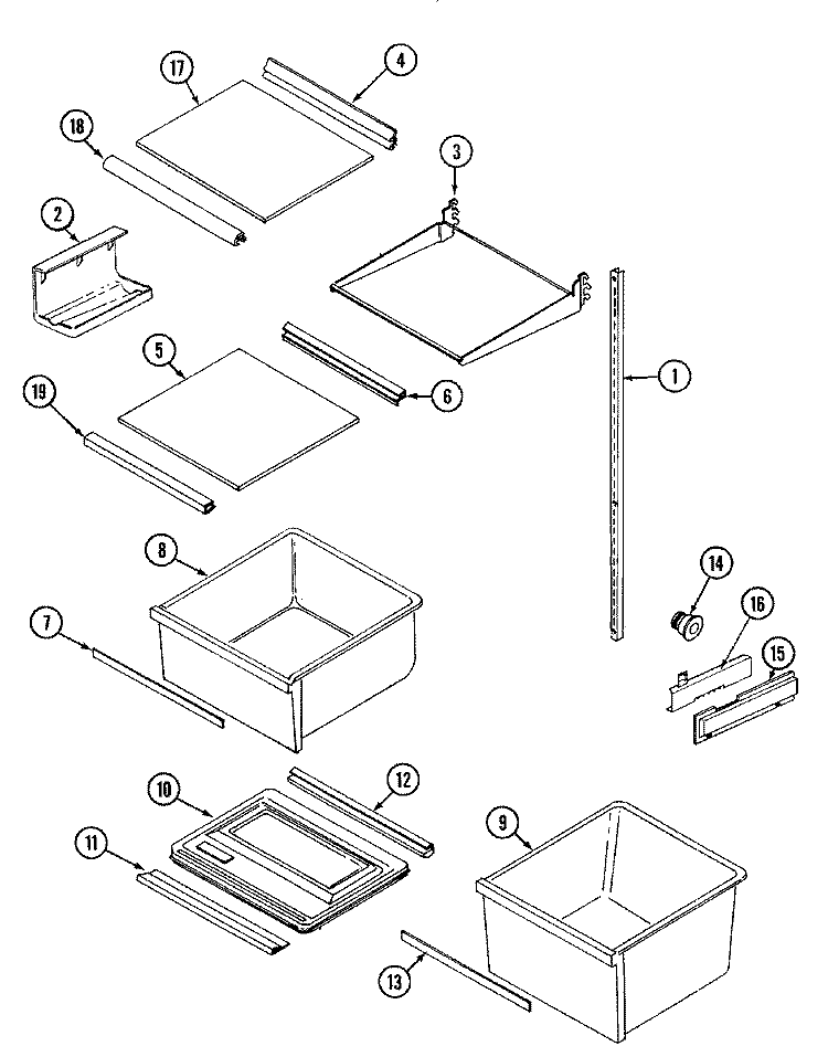 SHELVES & ACCESSORIES Diagram and Parts List for GS20Y8DV  Maytag Refrigerator