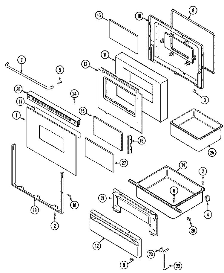 DOOR / DRAWER (CDL / CDW SERIES 16) Diagram and Parts List for CRE9600CDW  Maytag Range