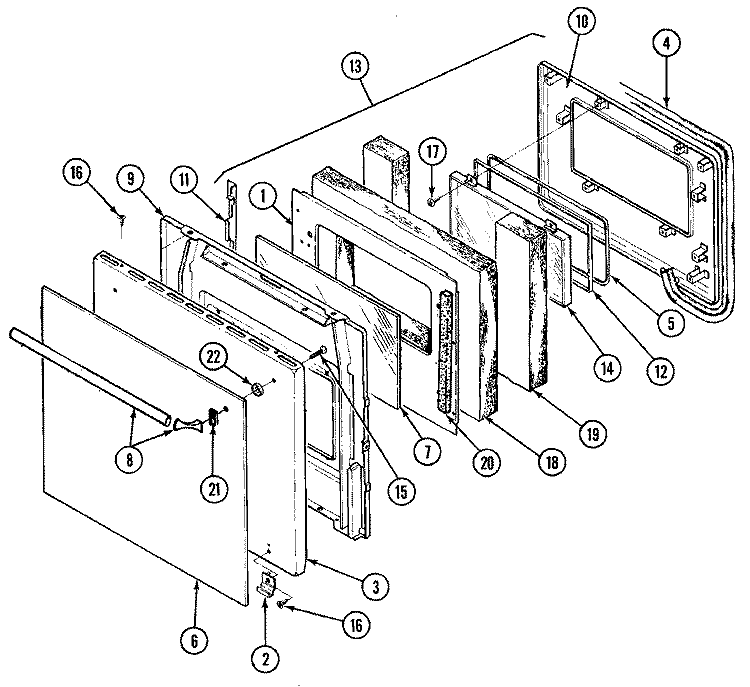 DOOR Diagram and Parts List for L9845XUB  Norge Wall Oven