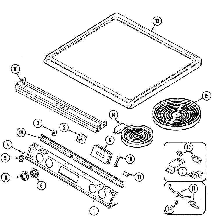 TOP ASSEMBLY Diagram and Parts List for 5898XVB  Magic Chef Range