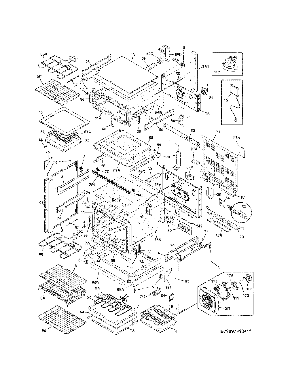 Body Diagram and Parts List for 79097313411  Kenmore Range