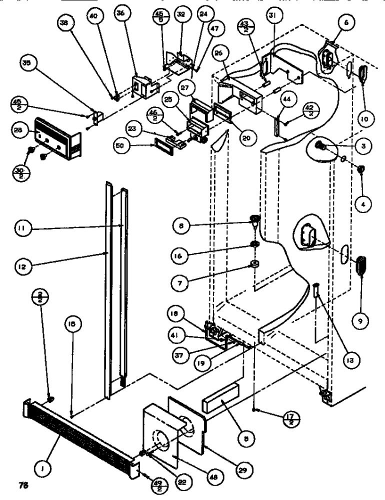 Controls And Cabinet Diagram and Parts List for SBDT520M-P1164101W  Amana Refrigerator