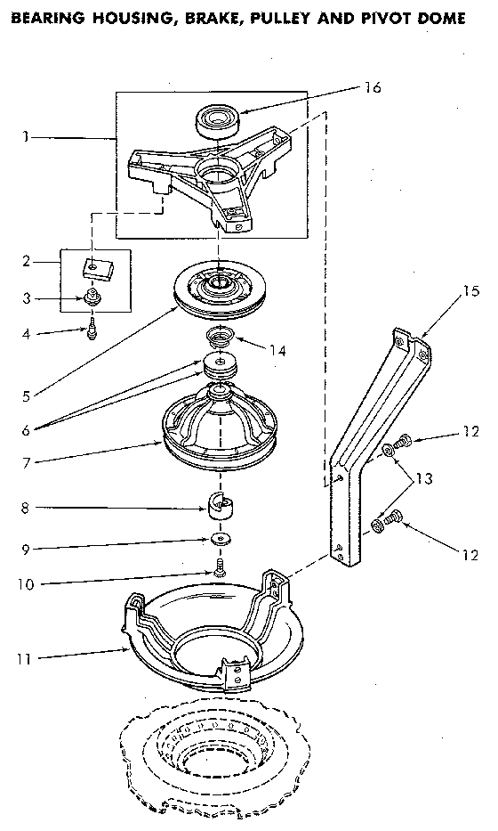 Bearing Housing And Brake Diagram and Parts List for NA6821L33838  Speed Queen Washer