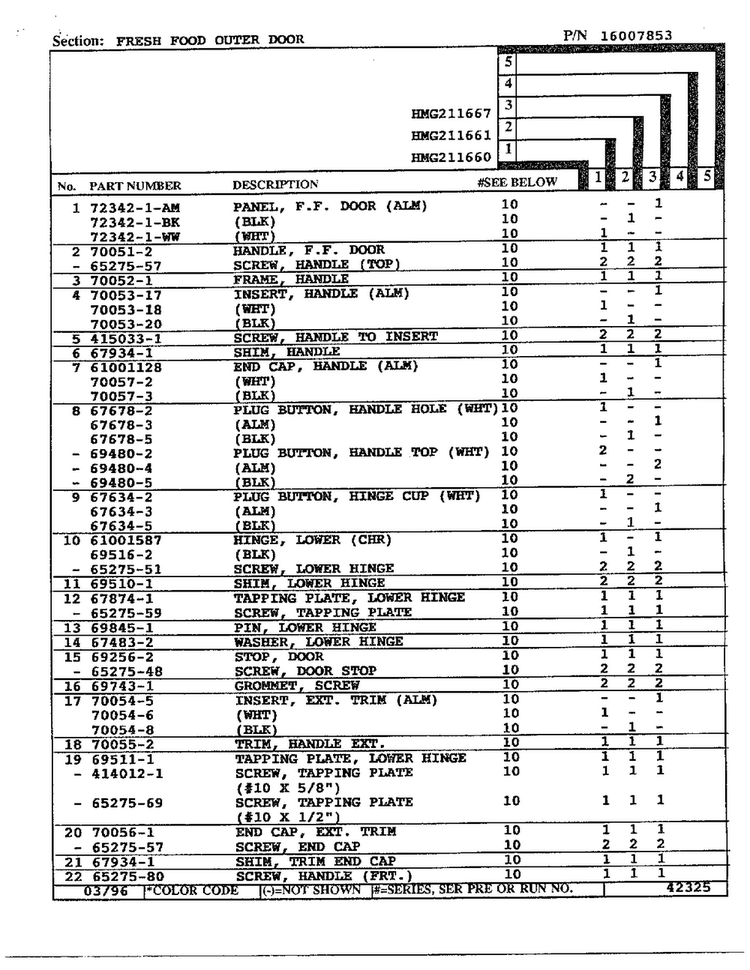 Fresh Food Outer Door Page 2 Diagram and Parts List for HMG211660  Admiral Refrigerator